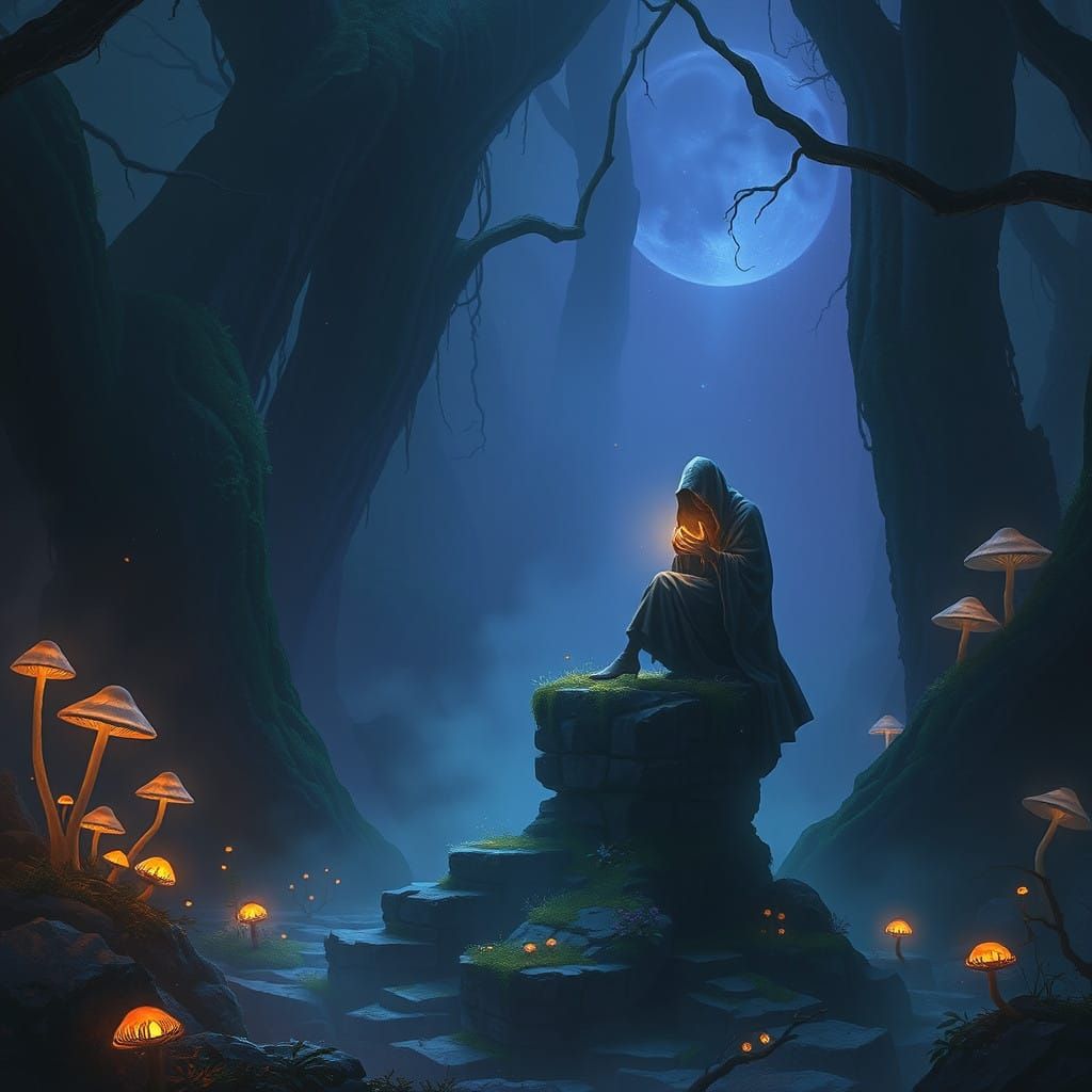 Mystical Figure Finds Hope in a Dreamlike Realm