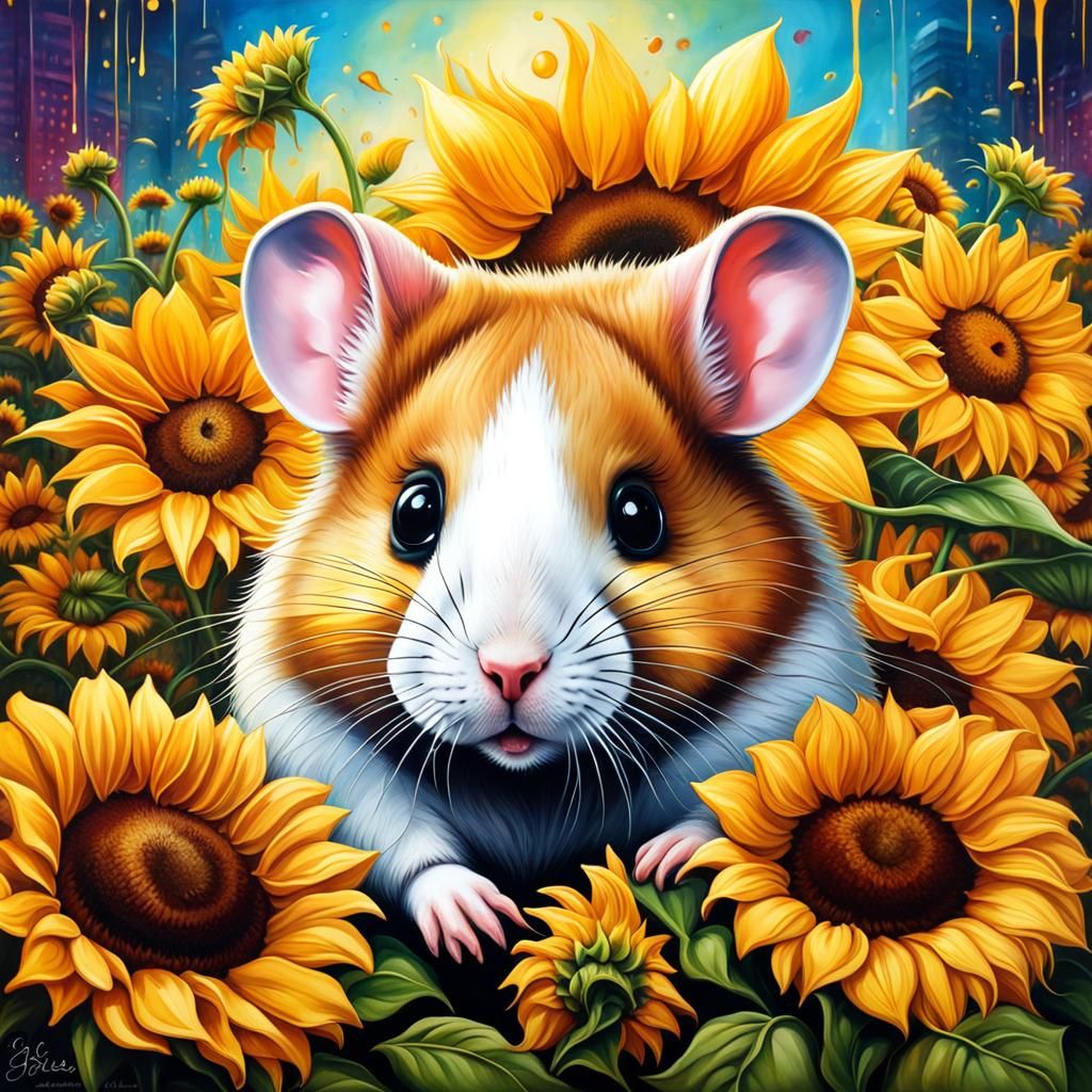 Hamster in the sunflowers