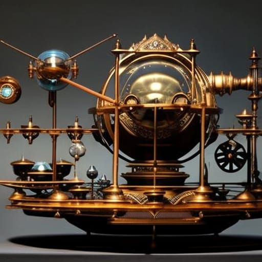 Steampunk Orrery in Victorian Alchemist's Lab