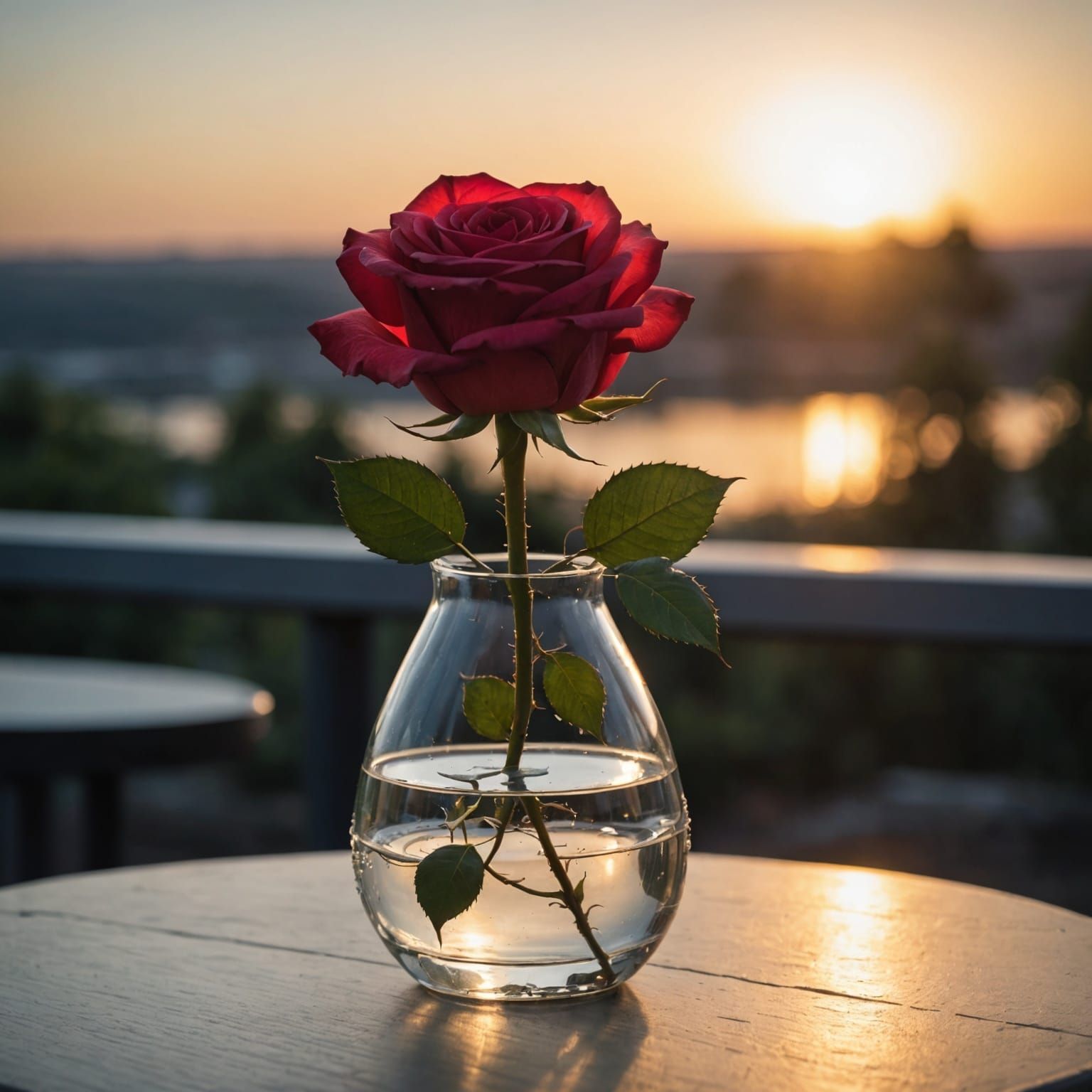 Glass Rose in Vase at Sunrise