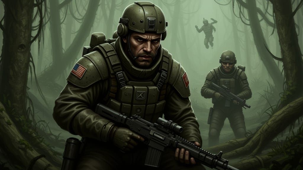 Jungle Commando in Gritty Digital Art Style