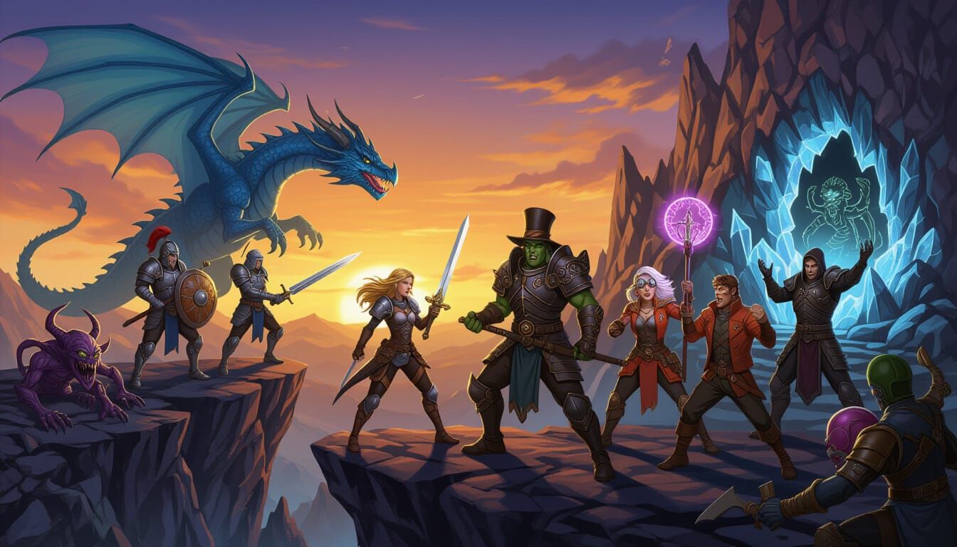 Epic Dragonlance D&D Party at Dramatic Sunset