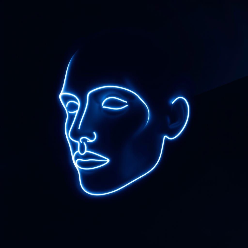 Abstract Neon Face in a Futuristic Style