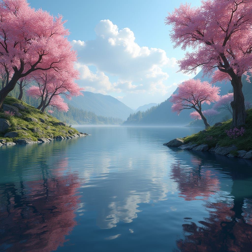 Vibrant Lake Fantasy Scene in Deep Color