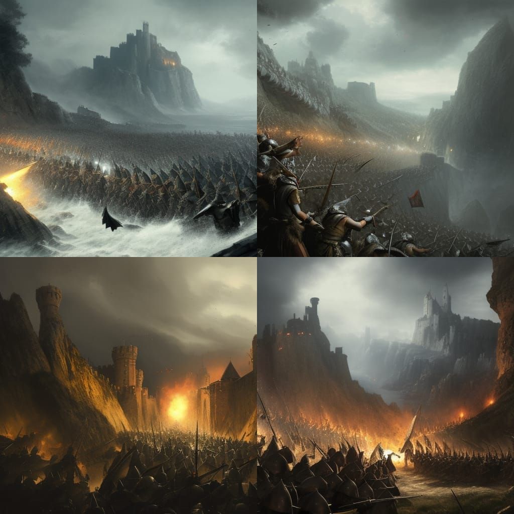 Epic Medieval Battle Scene in Dark Fantasy Style