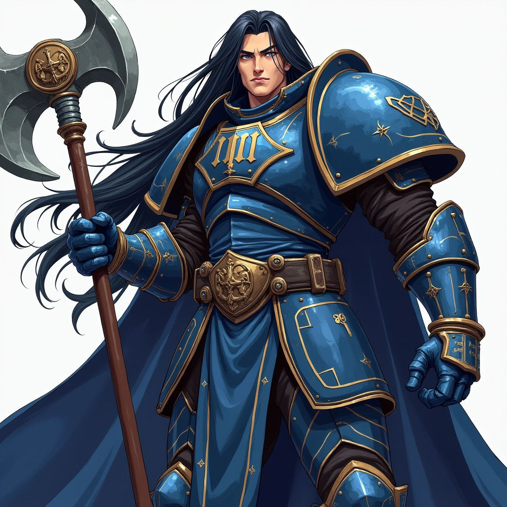 Imposing Warrior in Ultramarine Armor: Anime Key Visual