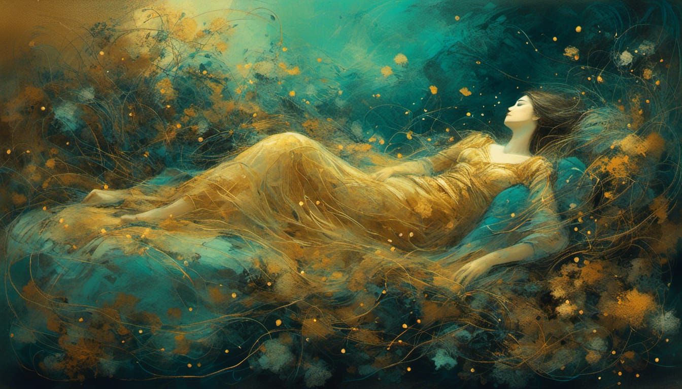 Amoeba Woman Sleeping in Bioluminescent Garden