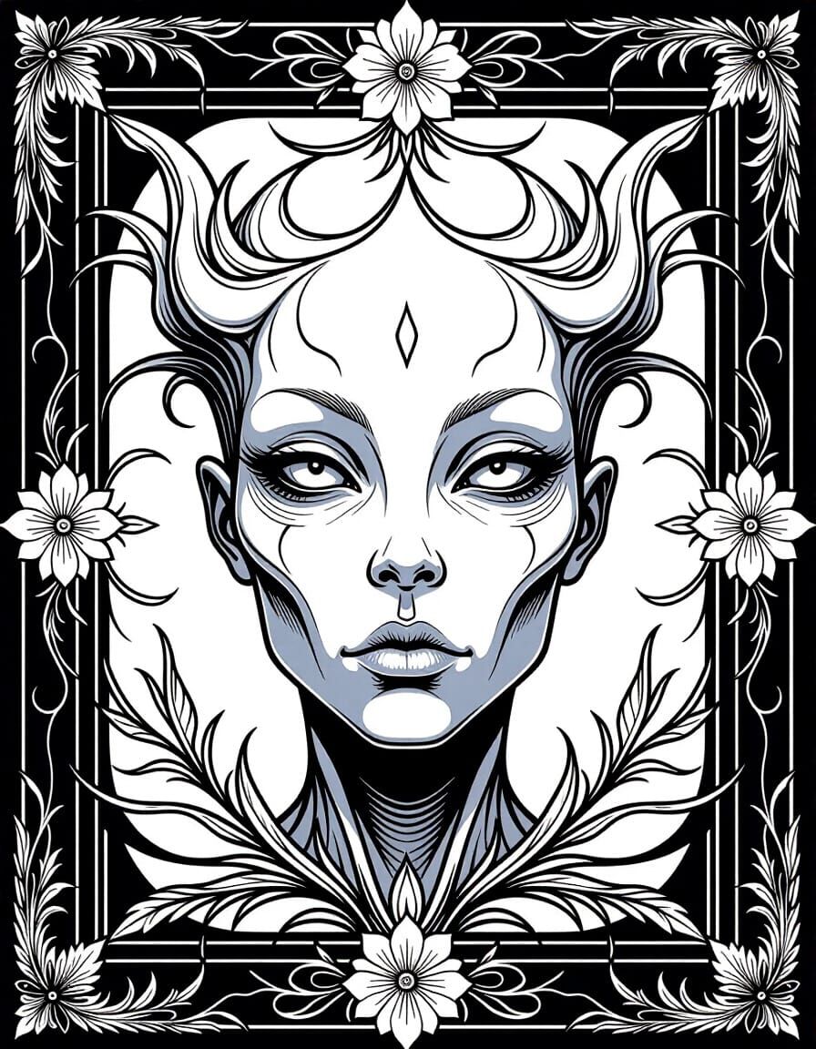 Monochromatic Portrait of a Humanoid Alien Creature