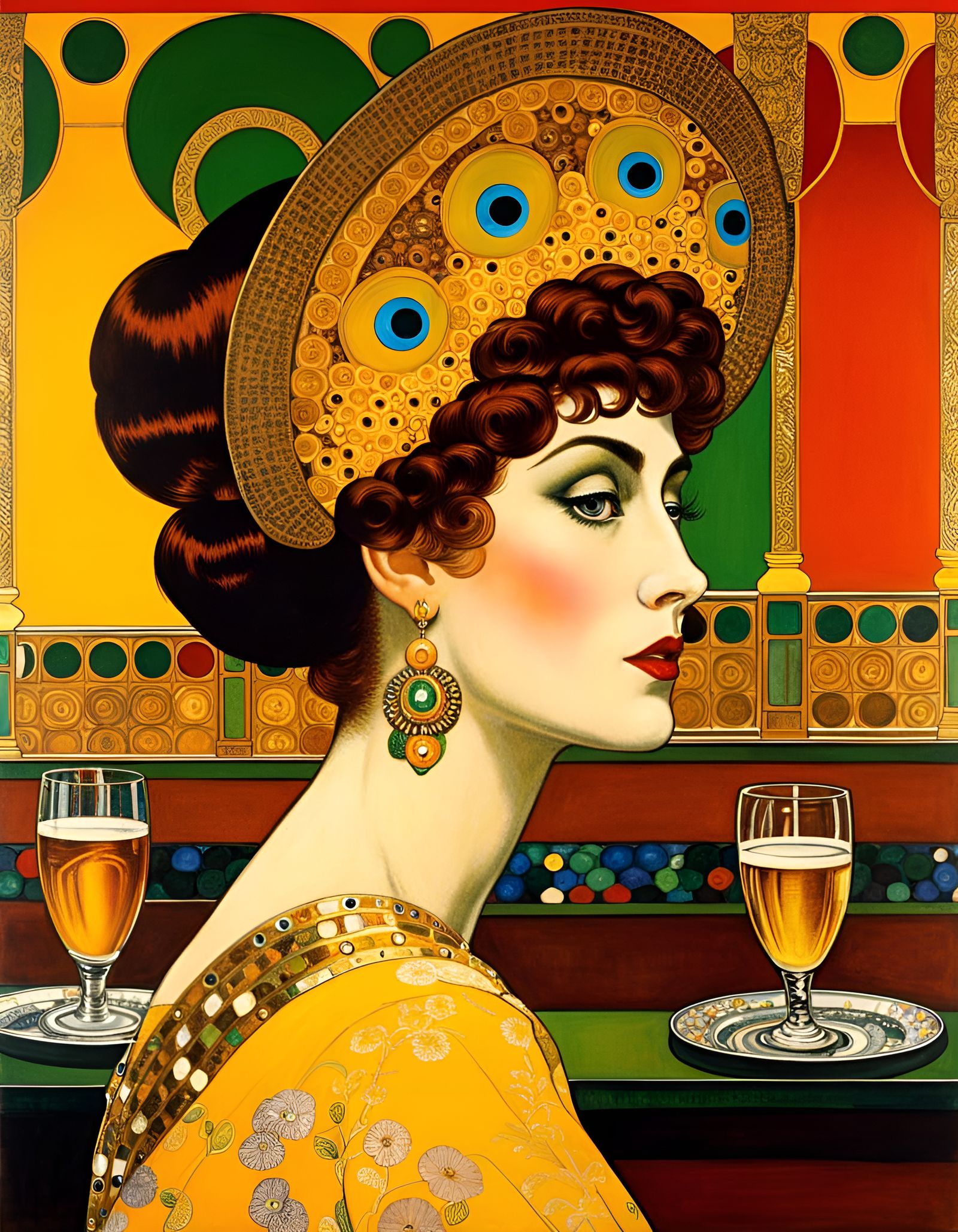 Hungarian Pub Poster in Art Nouveau Style