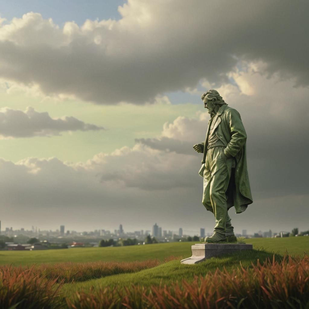 Photorealistic Statue in Green Grass, High Resolution