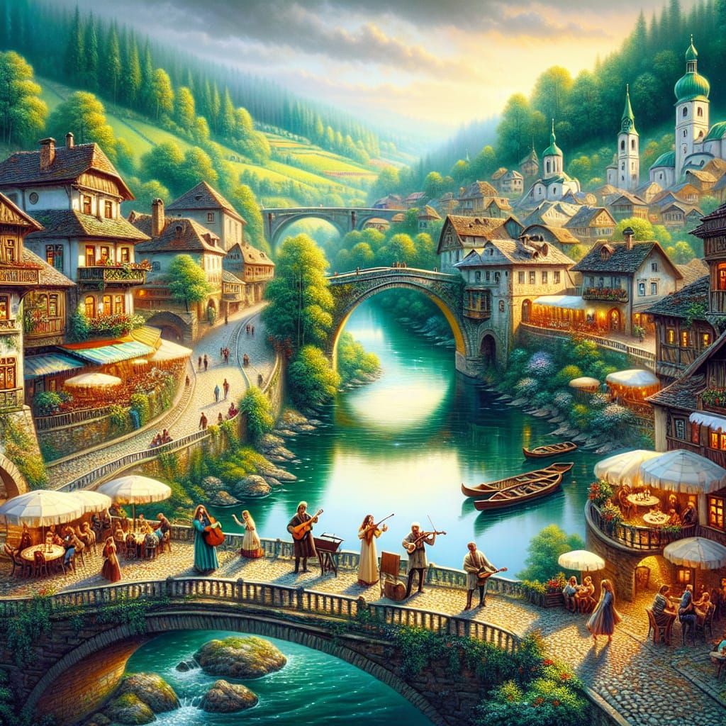 Picturesque Slavic Town in Lush Valley