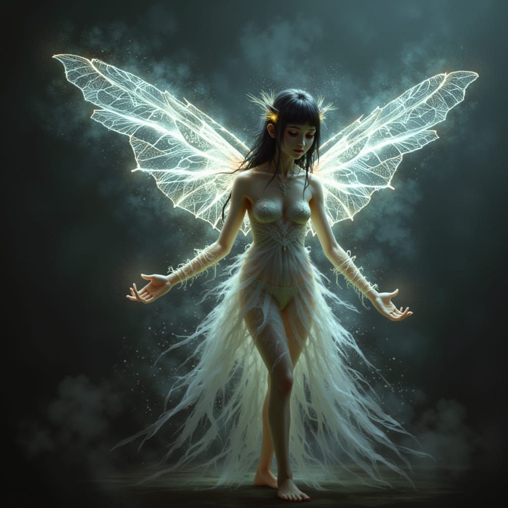 Ethereal Glowing Creature with Lace Wings