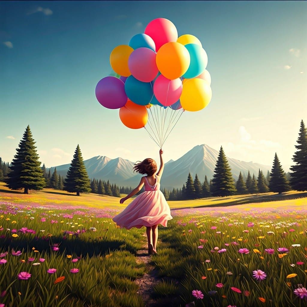 Young Girl Chases Dreams in Vibrant Meadow