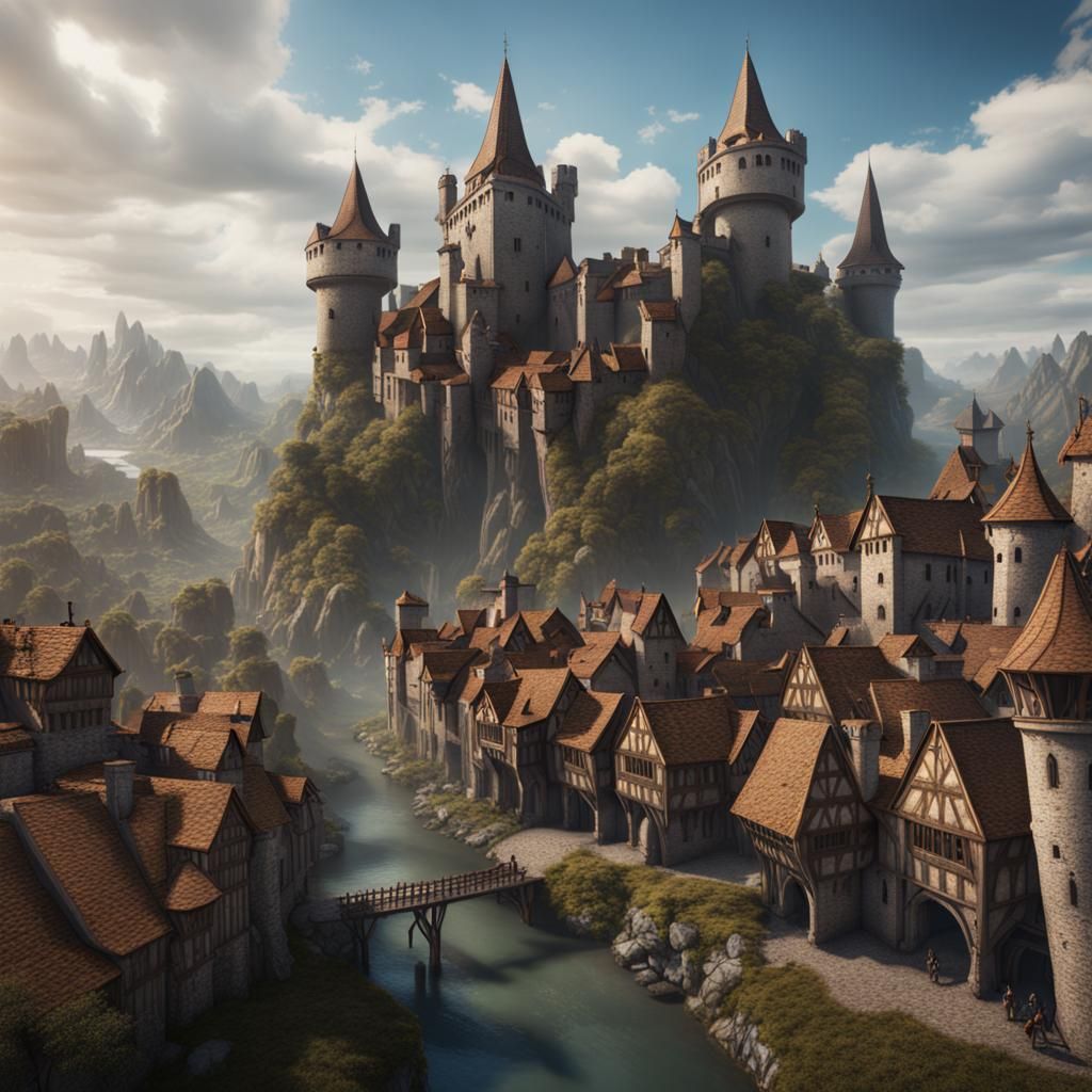 Giant Invasion of Medieval City in Fantasy Art