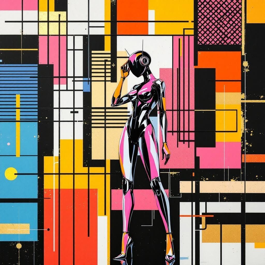 Elegant Android with Geometric Wall Art