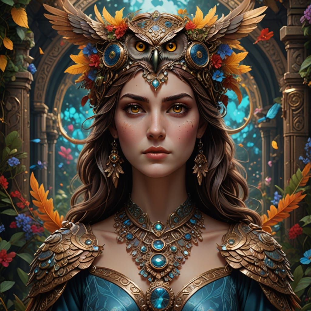 A Stunning, close portrait of Athena, the Goddess of Wisdom.