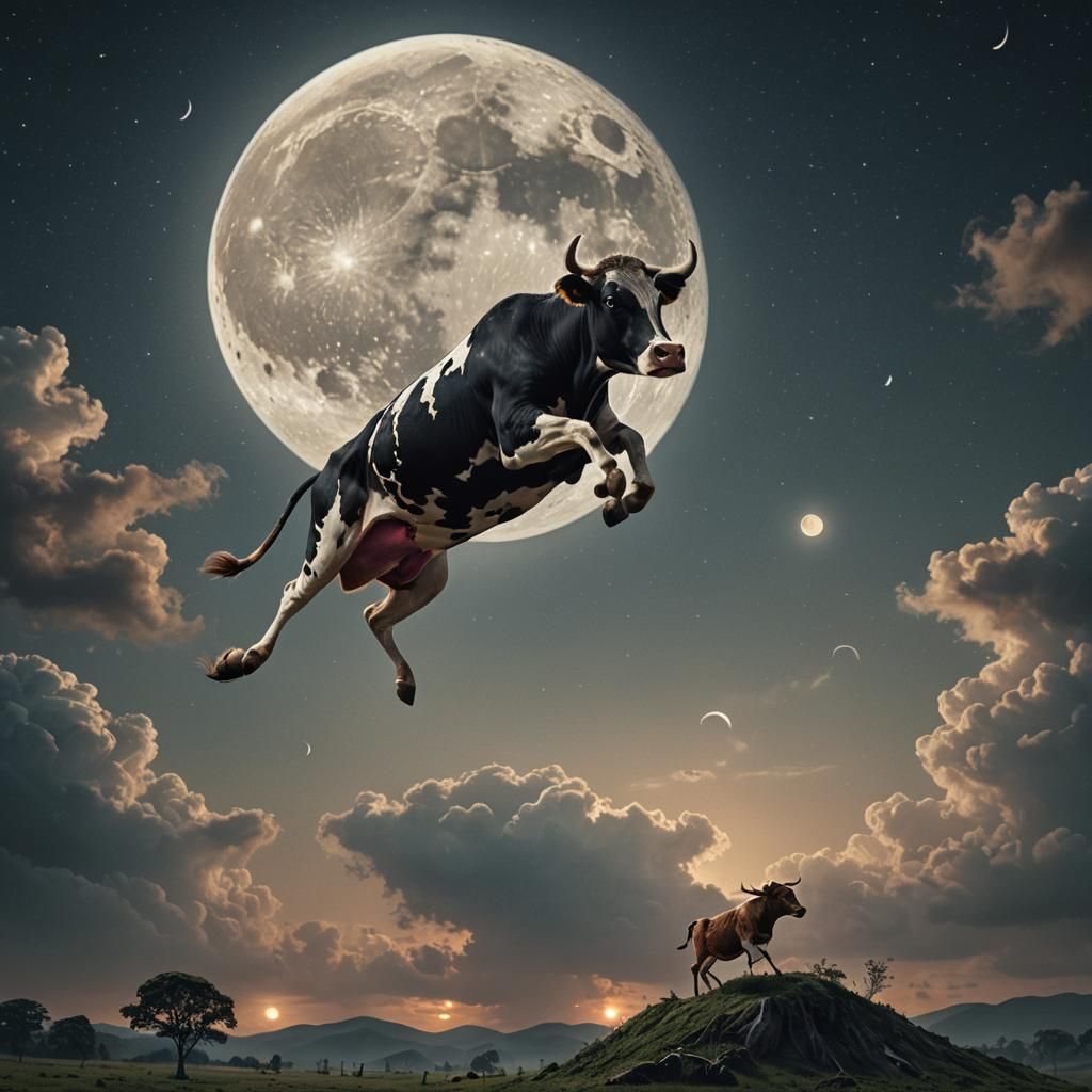 Cow Jumps Over Moon in Epic Digital Painting