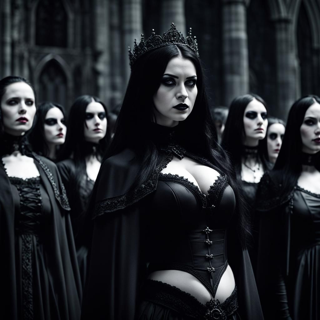 Goth Women Praying in Dark Gothic Cathedral