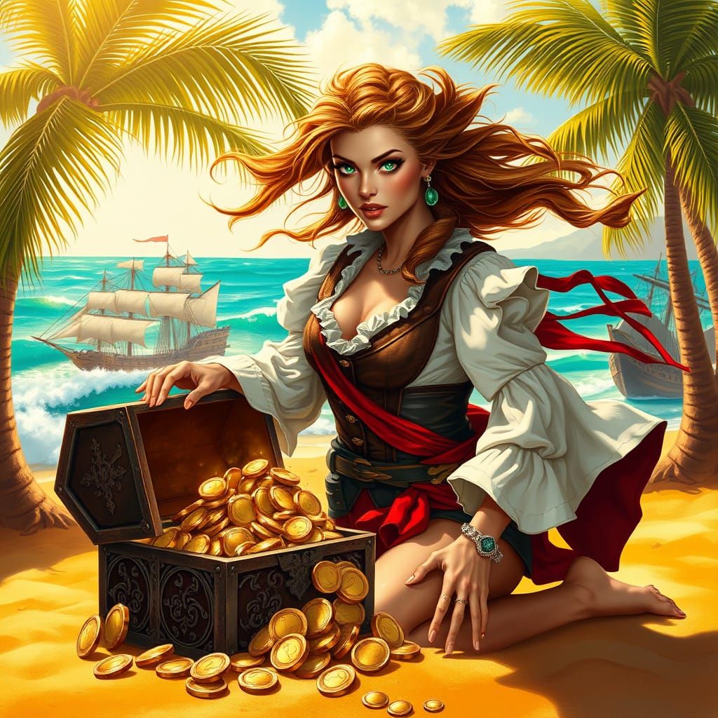 Fearless Female Pirate in Tropical Island Paradise