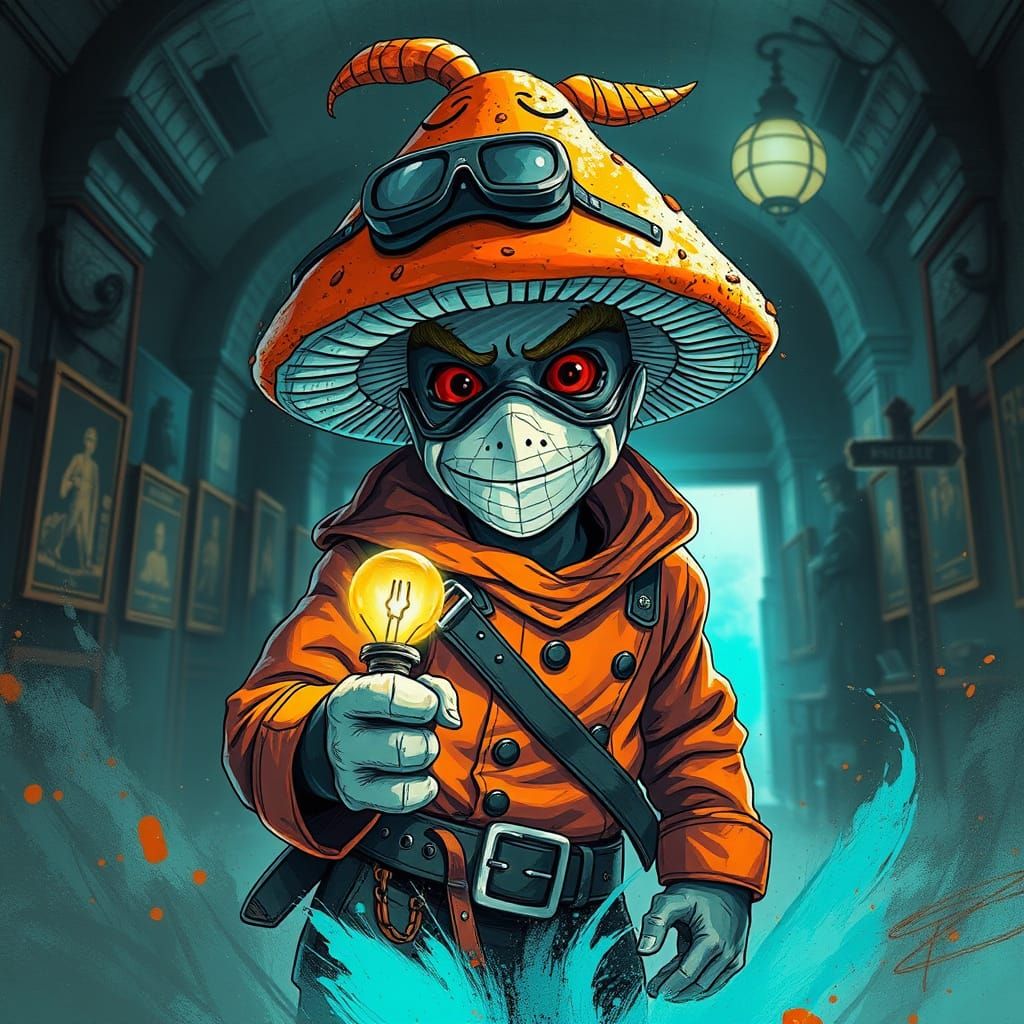 Mushroom Burglar Caught Grinning in Alcohol Ink Style