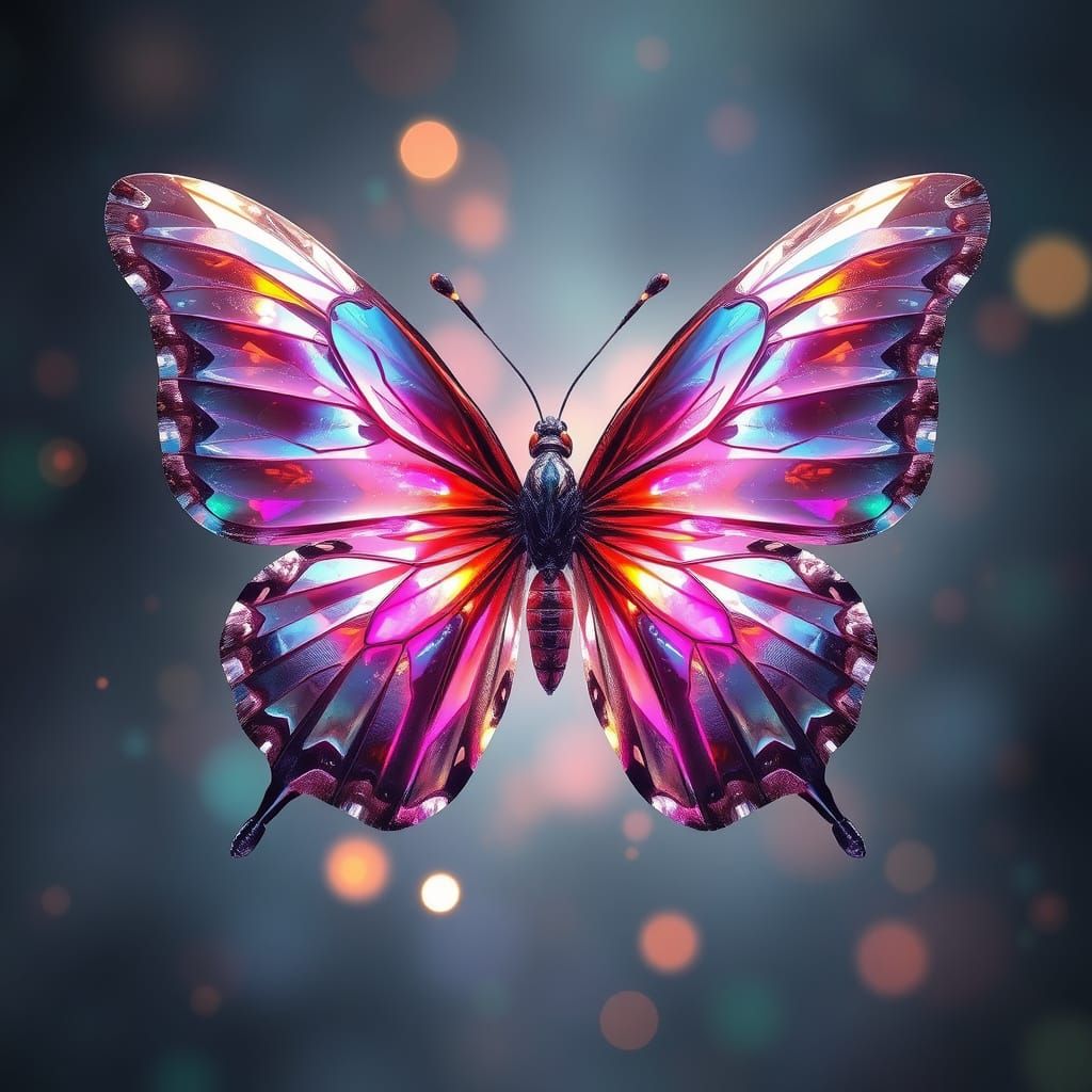 Crystal Winged Butterfly in Iridescent Splendor