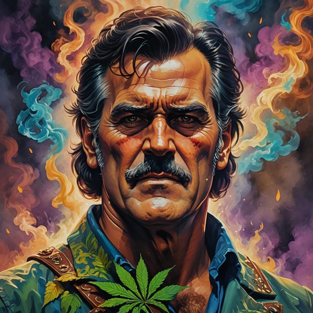 Grizzled Hero Wields Psychedelic Marijuana Leaf Sword