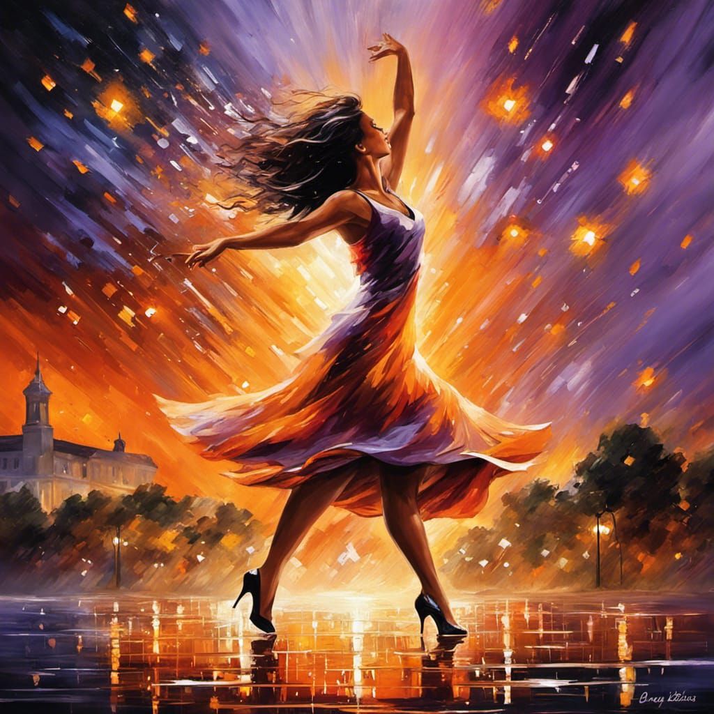 Woman Dancing in Diamond Rain, Digital Painting