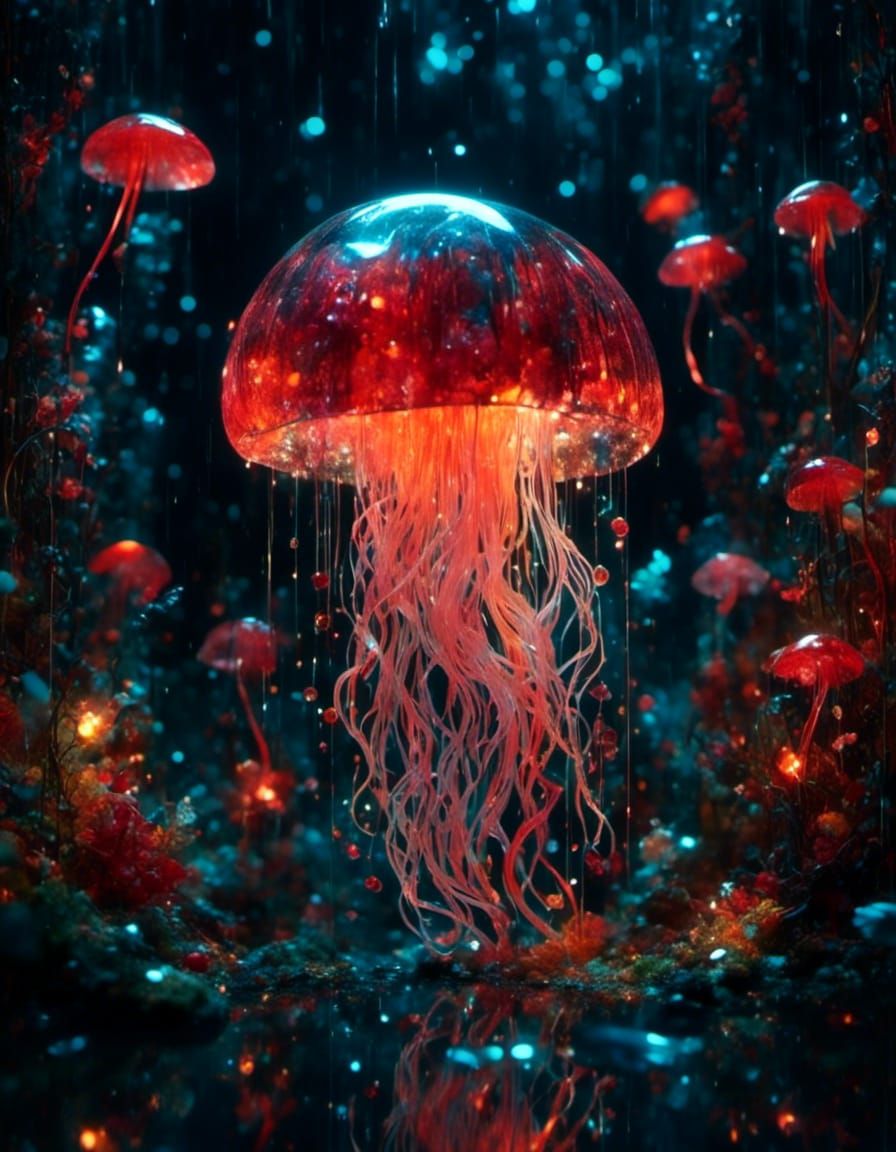 Underwater Diorama with Glowing Jellyfish in Fauvist Colors