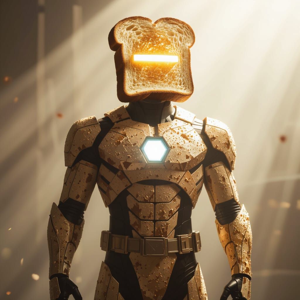 Powdered Toast Man Toasted Suit Hero in Film Grain