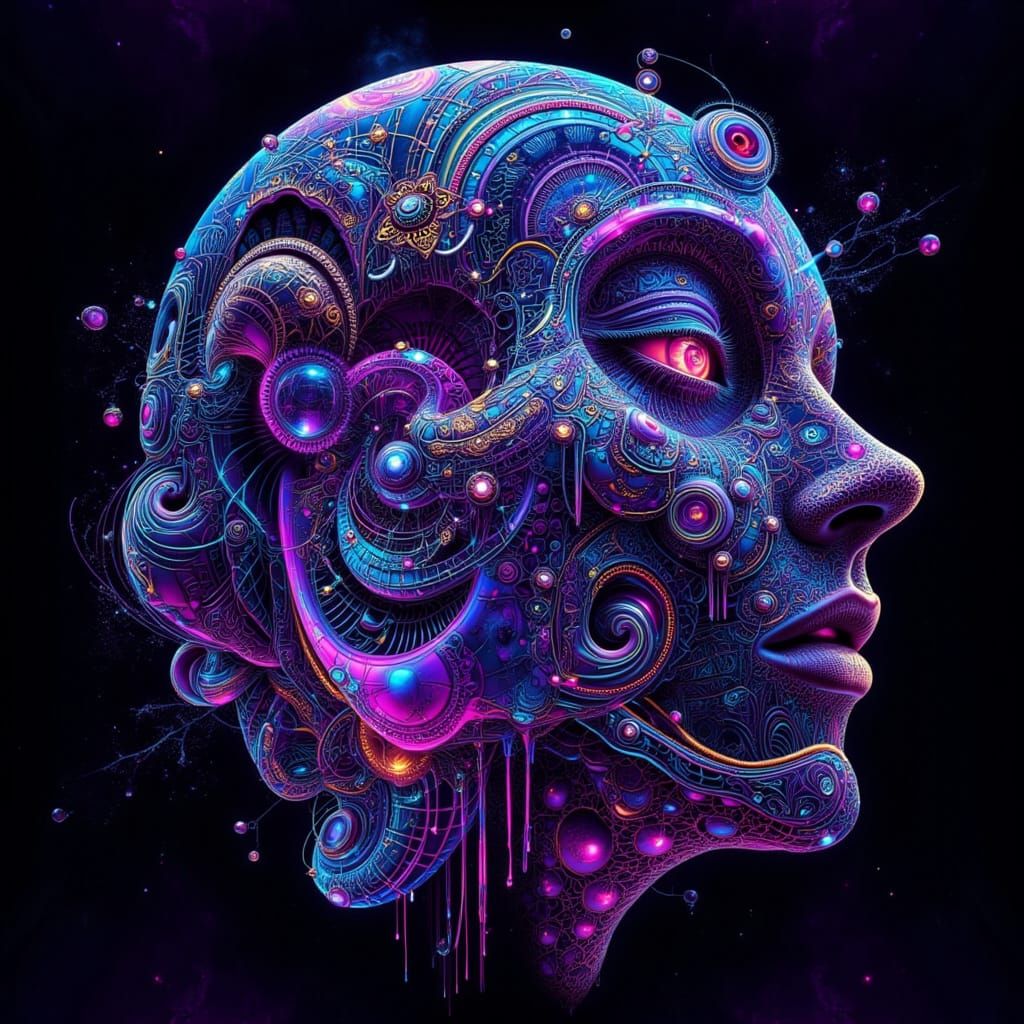 Psychedelic Hypnotic Abstract Image in Black Light Colors