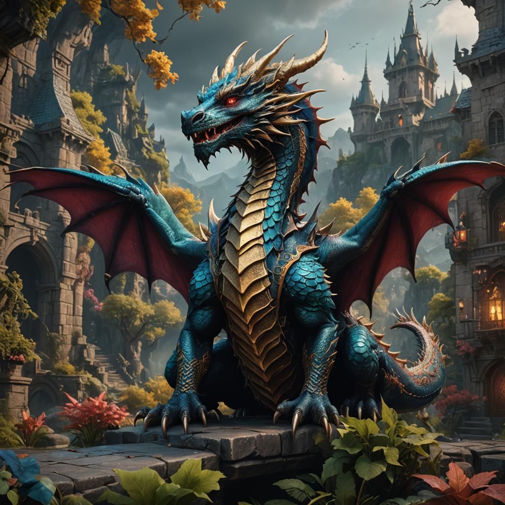 Fantastical Dragon in Detailed Matte Painting