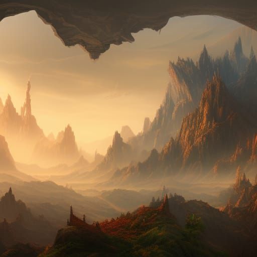 Fantastical Cave Matte Painting in Deep Color