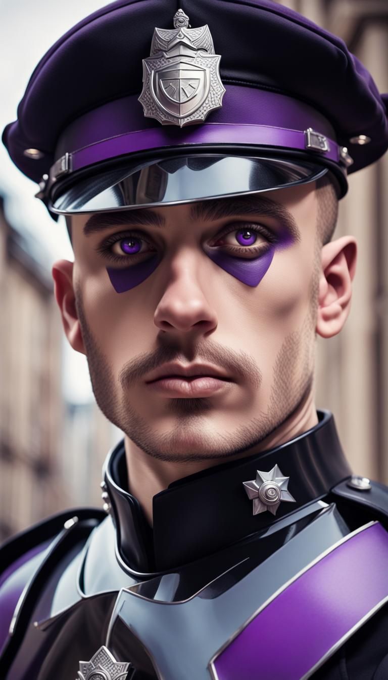 Futuristic Policeman Portrait in Cubism Style