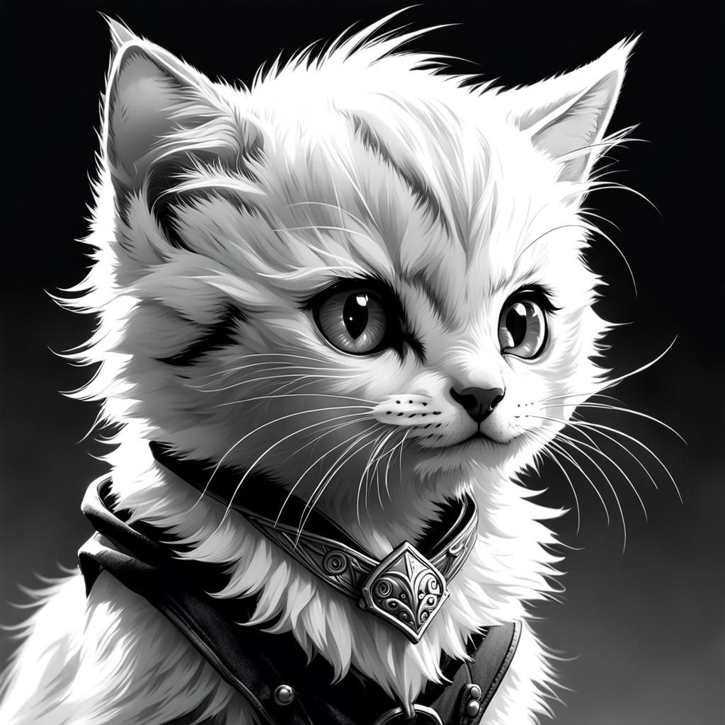 Anime Kitten Portrait in Arthur Rackham Style