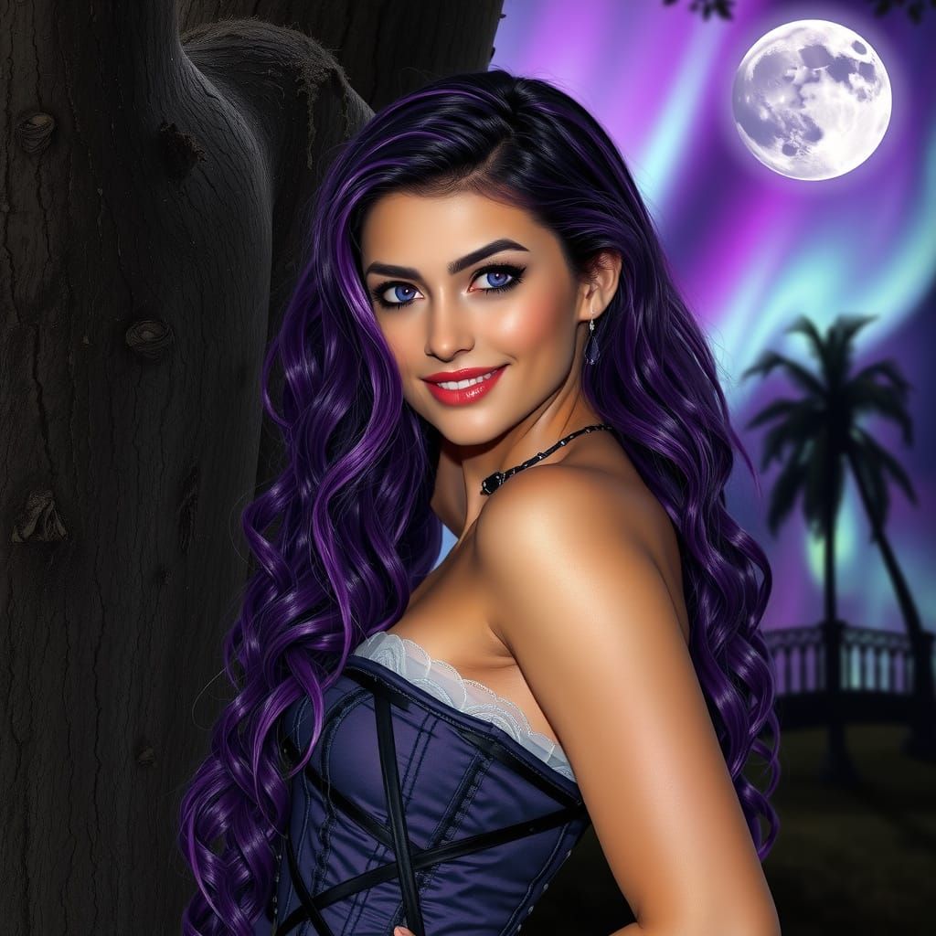 Ethereal Gothic Goddess Under Ultra-Realistic Night Sky