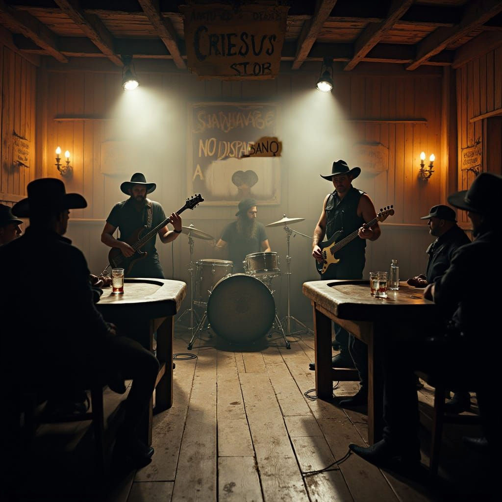 Energetic Musicians Perform in Gritty Western Saloon