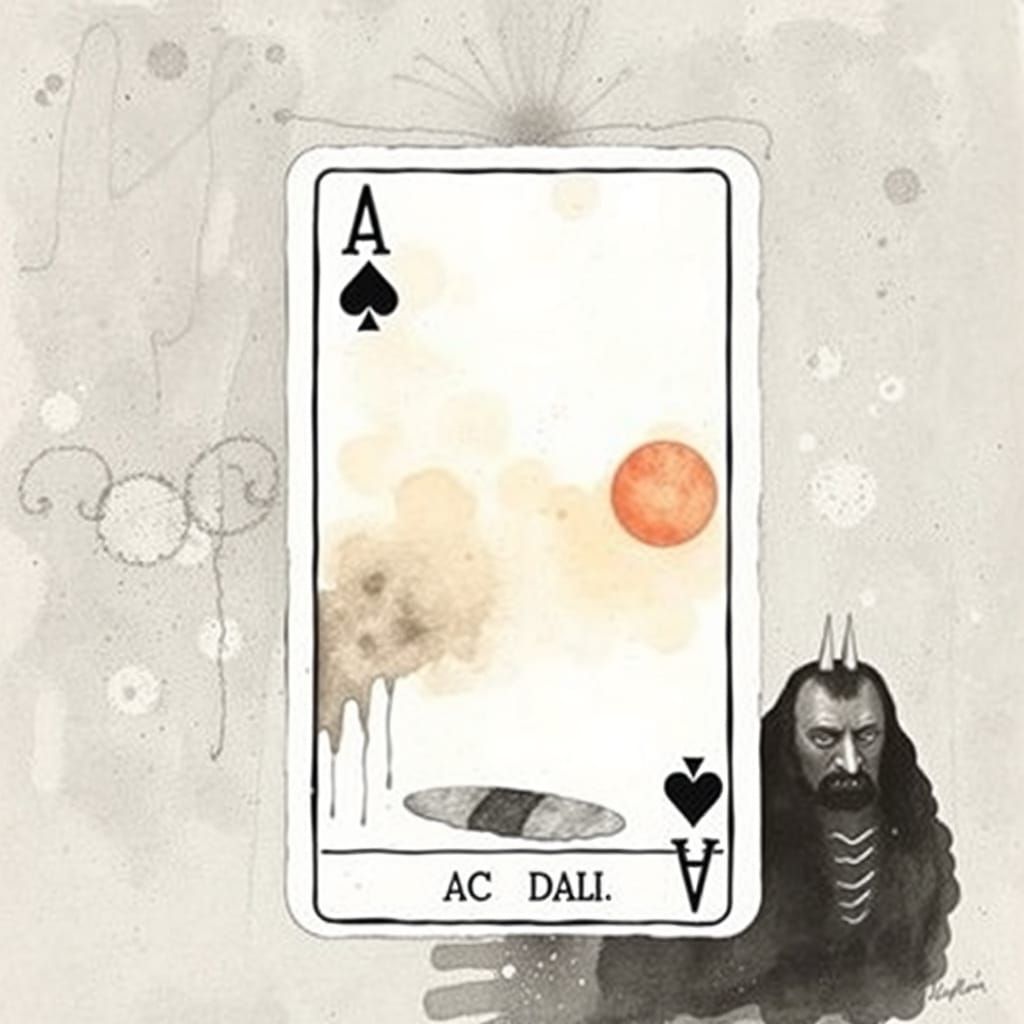 Humorous Ace of Wands in Salvador Dali Style