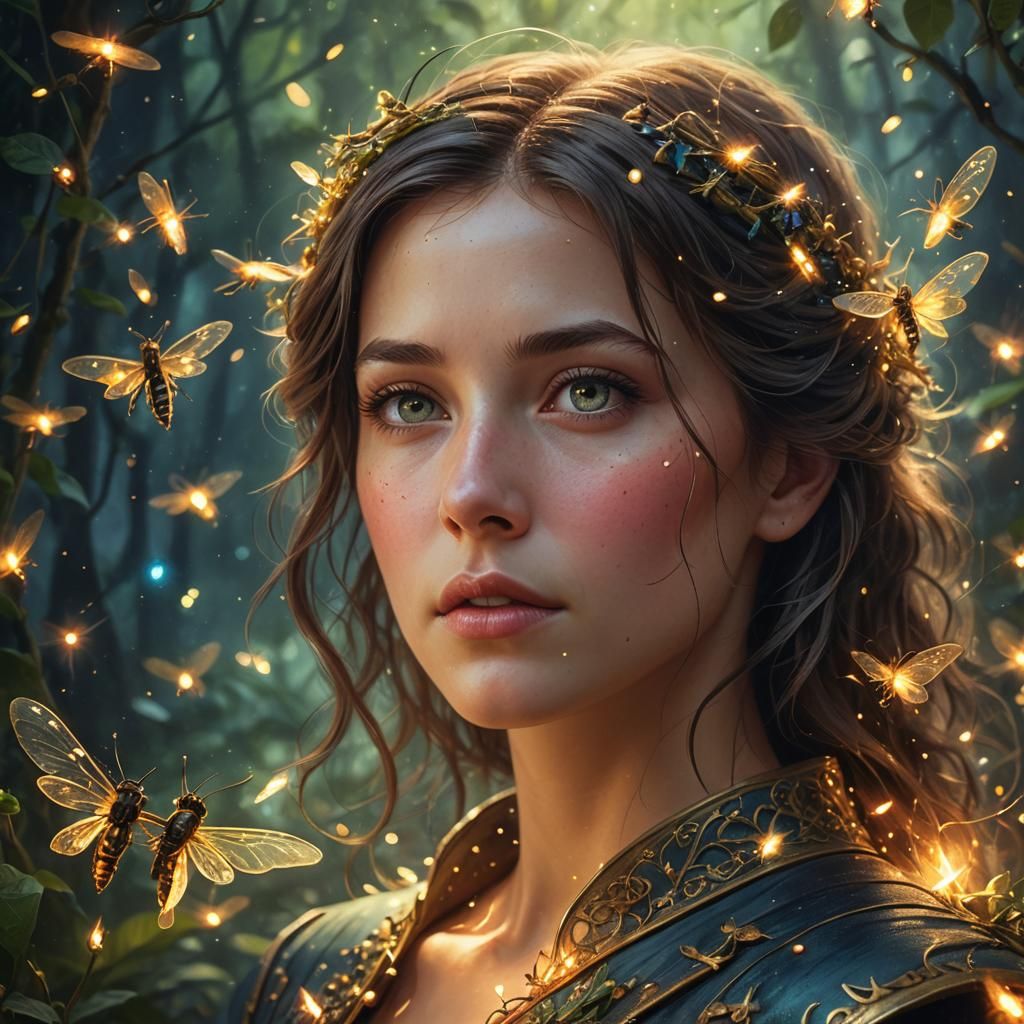 Magical Fireflies in a Cinematic Fairytale Portrait