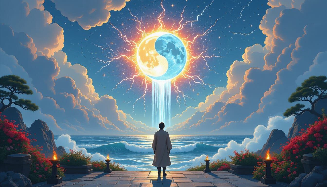 Surreal Garden with Elemental Stargate in Fantasycore Style