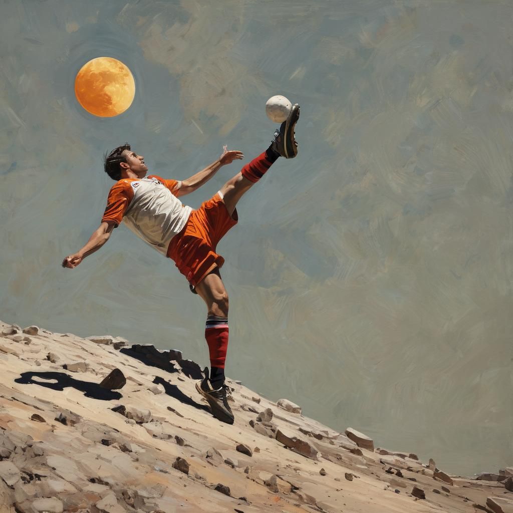 Soccer Player on the Moon: Impressionist Gouache Painting