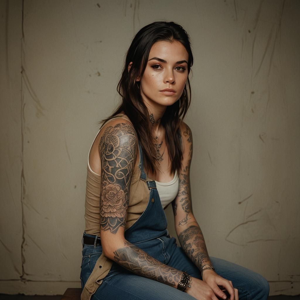 Brunette Model in Denim Bra, Cinematic Film Still