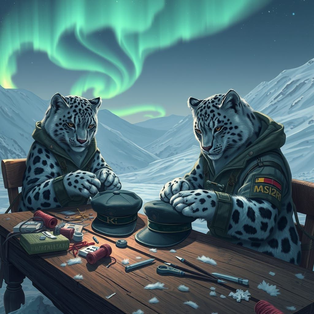 Furry Snow Leopards Sew Military Hats in Charity Boot Camp