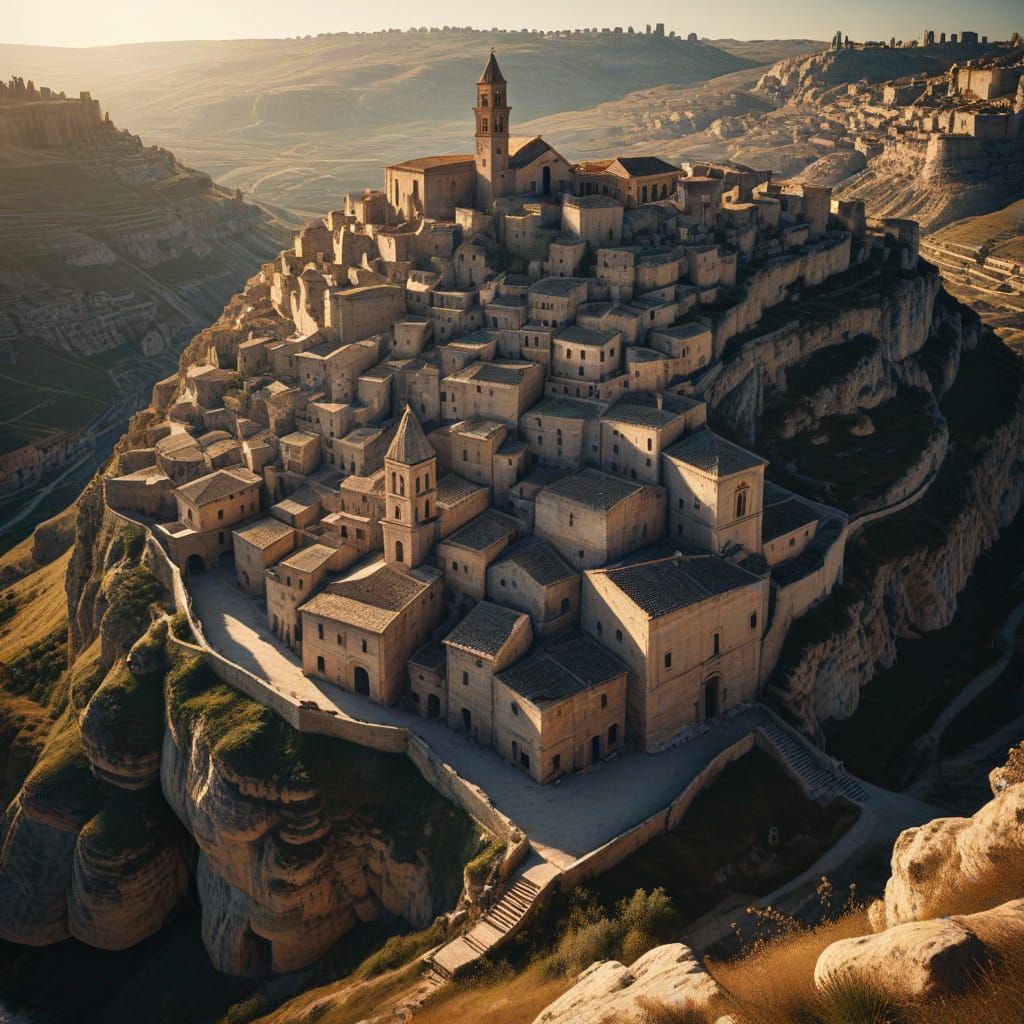 Matera Sassi Districts: Ancient City in Golden Hour Light