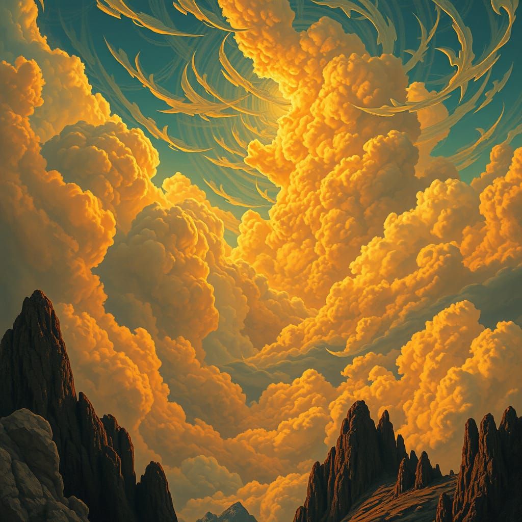 Ethereal Amber Skyscapes in Epic Fantasy Realm