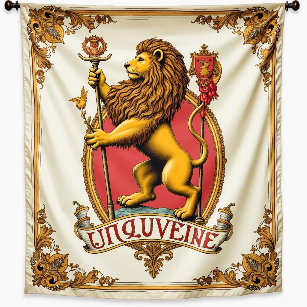 Golden Lion Heraldic Flag in Art Nouveau Style