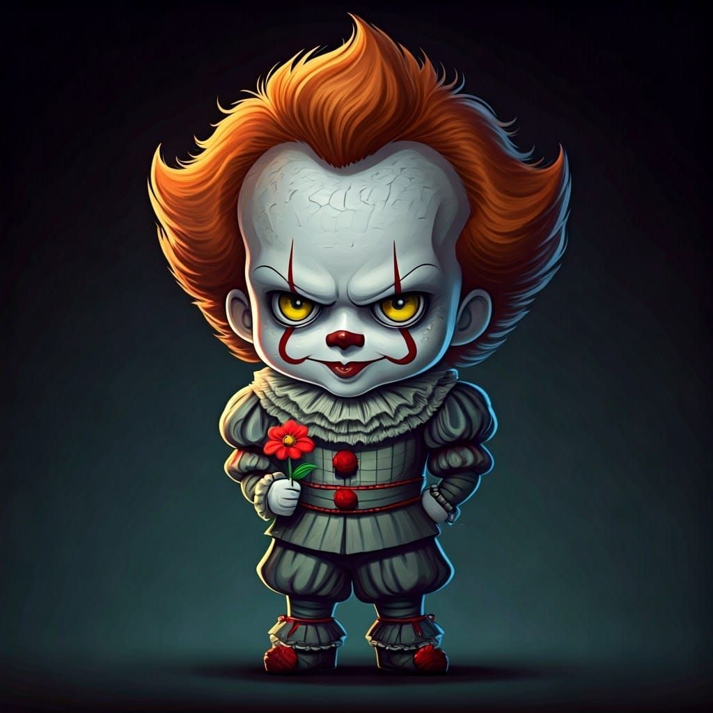 Adorable Chibi Pennywise Portrait with Red Flower