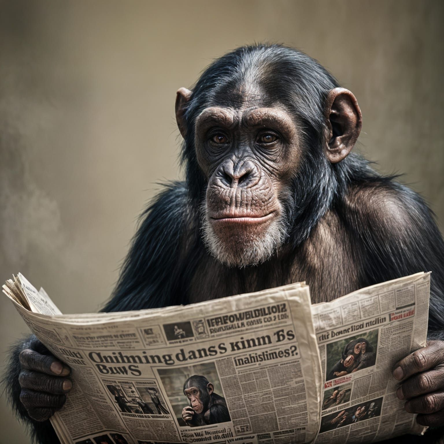 (Chimpanzee has a routine habit: reading newspaper every mor...