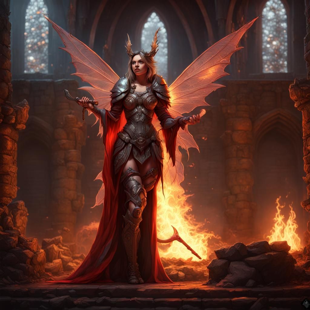 Fantasy Dwarf Fire Priestess in Dark Temple