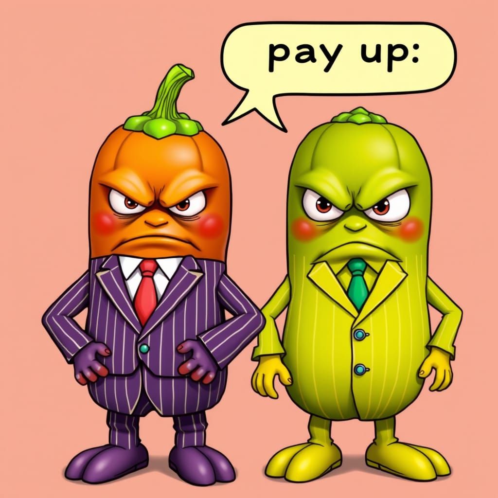 Anthropomorphic Squash Vegetables Demand Payment