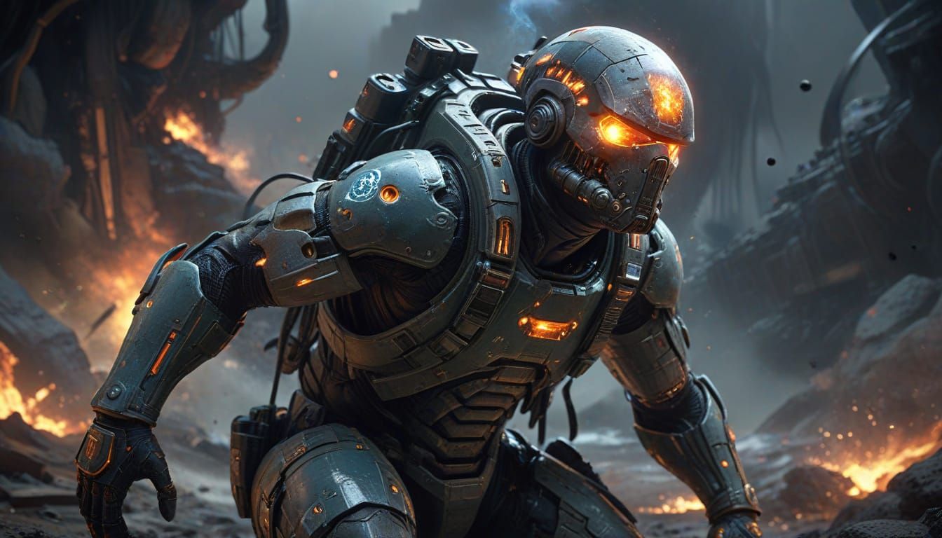 Alien Commander Rises from Ruins in Hyper-Realistic Art